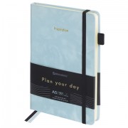 Ежедневник недатированный А5 138x213 мм, BRAUBERG 'Velvet', резинка, держатель, 160 л., серо-голубой, 116245