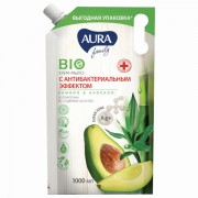 Мыло-крем с антибактериальным эффектом 1л AURA 'Бамбук и авокадо', без триклозана, дой-пак,ш/к 31908, 10199