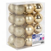 Шары ёлочные 24 шт., 6 см, 'Trio', пластик, ЗОЛОТИСТЫЕ (глянец, матовый, глиттер), ЗОЛОТАЯ СКАЗКА, 592163