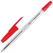 Ручка шариковая BRAUBERG 'Line', КРАСНАЯ, корпус прозрачный, узел 1 мм, линия письма 0,5 мм, 141341