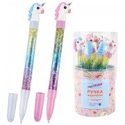 Ручка с топпером и блестками шариковая ЮНЛАНДИЯ 'Единорог', детали ассорти, СИНЯЯ, пишущий узел 0,7 мм, 143791