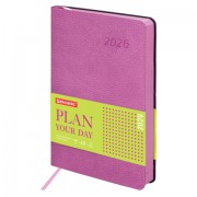 Ежедневник датированный 2026 А5 138x213 мм, BRAUBERG 'Stylish', под кожу, гибкий, розовый, 117099