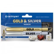 Маркеры для декорирования 2 ЦВЕТА CENTROPEN, СЕРЕБРЯНЫЙ/ЗОЛОТОЙ, круглые, 1,5-3 мм, 626900201