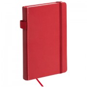 Блокнот А5 135x212 мм BRAUBERG 'Edge', под кожу, резинка, держатель, 80 л., клетка, красный, 117147