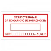 Знак вспомогательный 'Ответственный за пожарную безопасность', 250х140 мм, пленка самоклеящаяся, 610049/В43