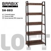 Стеллаж на металлокаркасе BRABIX 'LOFT SH-003', 600х350х1500 мм, 5 полок, цвет морёный дуб, 641234