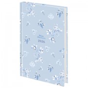 Ежедневник датированный 2026 145х215 мм, А5, STAFF, ламинированная обложка, 'Blue Flowers', 117316