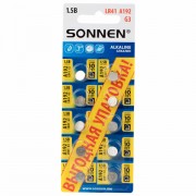 Батарейки алкалиновые 'таблетка' КОМПЛЕКТ 10 шт., SONNEN Alkaline, 192A (G3, LR41), в блистере, 457134