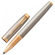 Ручка-роллер PARKER 'IM Premium Warm Silver GT, корпус серебристый матовый с гравировкой, позолоченные детали, черная, 1931686