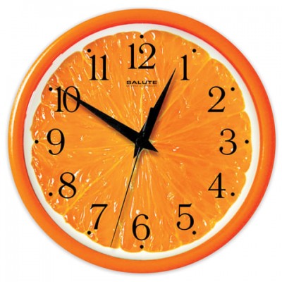 Часы настенные САЛЮТ ПЕ-Б2.1-237, круг, с рисунком 'Апельсин', оранжевая рамка, 24,5х24,5х3,5 см