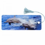 Закладка для книг с линейкой 3D-ОБЪЕМНАЯ BRAUBERG, 'Дельфины', с декоративным шнурком, 128094