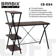 Стол на металлокаркасе BRABIX 'LOFT CD-004', 1200х535х1110 мм, 3 полки, цвет морёный дуб, 641218