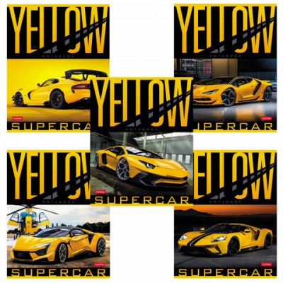 Тетрадь А5 48 л. HATBER скоба, клетка, обложка картон, 'YELLOWsupercar' (5 видов в спайке), 48Т5В1