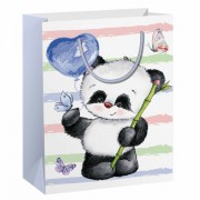 Пакет подарочный 26,5x12,7x33см ЗОЛОТАЯ СКАЗКА 'Lovely Panda', глиттер, белый с голубым, 608241