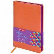 Ежедневник недатированный А5 138х213 мм BRAUBERG 'Rainbow' под кожу, 136 л., оранжевый, 111668
