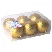 Шары ёлочные 6 шт., 8 см, 'Basic Art', пластик, золотистые матовые с узором, ЗОЛОТАЯ СКАЗКА, 590890