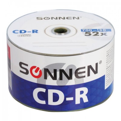 Диски CD-R SONNEN 700 Mb 52x Bulk, КОМПЛЕКТ 50 шт., 512571