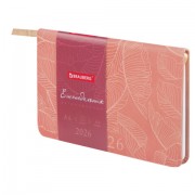 Еженедельник датированный 2026 МАЛЫЙ ФОРМАТ 95х155 мм, А6, BRAUBERG 'Foliage', под кожу, розовый, 117199