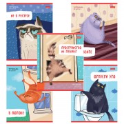 Тетрадь А5 48 л., HATBER скоба, линия, обложка картон, 'Кот-обормот' (микс в спайке), 080206, 48Т5В2