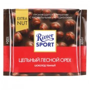 Шоколад RITTER SPORT 'Extra Nut', темный, с цельным лесным орехом, 100 г, Германия, 7026