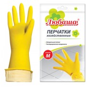 Перчатки МНОГОРАЗОВЫЕ латексные ЛЮБАША 'ЭКОНОМ', хлопчатобумажное напыление, размер 7-8, M (средний), желтые, вес 30 г, 603784
