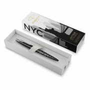 Ручка шариковая PARKER 'Jotter New York Black CT', корпус черный лак, детали из нержавеющей стали, синяя, 2187554