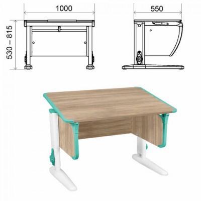 Стол-парта регулируемый 'ДЭМИ' СУТ.43, 1000х550х530-815 мм, белый каркас, пластик аквамарин, дуб сонома (КОМПЛЕКТ)