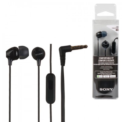 Наушники с микрофоном (гарнитура) SONY MDR-EX15AP, проводные, 1,2 м, вкладыши, стерео, черные, MDREX15APB.CE7