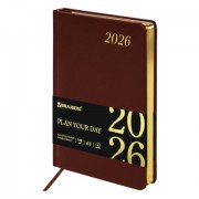 Ежедневник датированный 2026 А5 138x213 мм, BRAUBERG 'Iguana', под кожу, коричневый, 117057