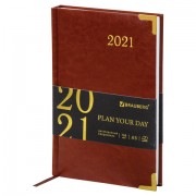 Ежедневник датированный 2021 А5 (138х213 мм) BRAUBERG 'Senator', кожзам, коричневый, 111410