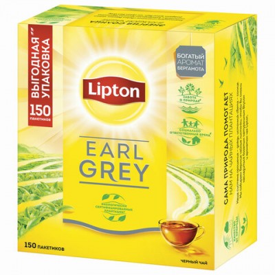 Чай LIPTON 'Earl Grey', черный, 150 пакетиков с ярлычками по 2 г, 67869983