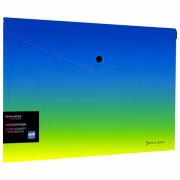 Папка-конверт с кнопкой BRAUBERG 'Grade', А4, до 100 листов, зелено-голубой градиент, 0,18 мм, 271962