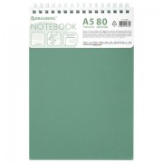 Блокнот А5, 80 л., силиконовый гребень, обложка пластик, клетка, BRAUBERG, зеленый, 117560