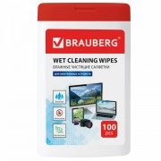 Салфетки для электронных устройств универсальные BRAUBERG, компактная туба 100 шт., влажные, 512810
