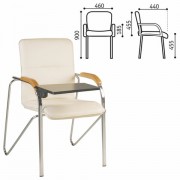 Кресло для приемных и переговорных 'Samba T plast' со столиком, хромированный каркас, кожзам бежевый