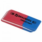 Ластик BRAUBERG 'Assistant 80', 41х14х8 мм, красно-синий, прямоугольный, скошенные края, 221034