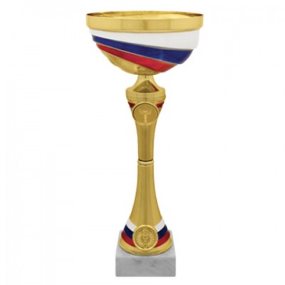 Кубок металлический 'Верослав' (120х120х300 мм), основание мрамор, 'золото'/триколор, стем красный, 8192-300-000
