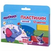 Пластилин мягкий ЮНЛАНДИЯ 'ЮНЫЙ ВОЛШЕБНИК', 12 цветов 180 г, СО СТЕКОМ, ВЫСШЕЕ КАЧЕСТВО, европодвес, 106439