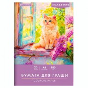 Бумага для гуаши А4 20 л., 180 г/м2, 210х297 мм, в папке, BRAUBERG АКАДЕМИЯ, 'Котик', 117737