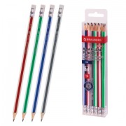 Набор карандашей чернографитных BRAUBERG 'G-100' 12 шт., HB, с ластиком, корпус ассорти, 181716