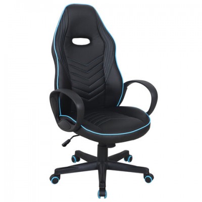 Кресло компьютерное BRABIX 'Flame GM-004', экокожа, черное/голубое, 532498
