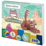 Пластилин классический 'МИЛЫЕ КОТЫ', 12 цветов, 240 г, СТЕК, ВЫСШЕЕ КАЧЕСТВО, BRAUBERG, 107353