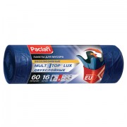 Мешки для мусора 60 л, с ушками, синие, рулон 16 шт., ПВД, 30 мкм, 60х75 см, PACLAN 'Multitop Lux', 134474