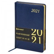 Ежедневник датированный 2021 А5 (138х213 мм) BRAUBERG 'Iguana', кожзам, синий, 111381