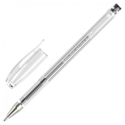 Ручка гелевая BRAUBERG 'EXTRA', ЧЕРНАЯ, корпус прозрачный, узел 0,5мм, линия 0,35мм, 143900