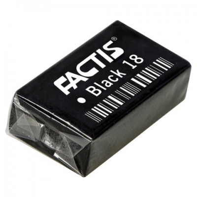 Ластик FACTIS Black 18 (Испания), 41х24х13 мм, черный, прямоугольный, супермягкий, CPFBL18