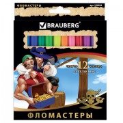 Фломастеры BRAUBERG 'Корсары', 12 цветов, вентилируемый колпачок, картонная упаковка с золотистым тиснением, 150564