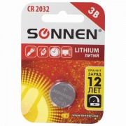 Батарейка литиевая SONNEN Lithium CR2032 'таблетка, дисковая, кнопочная' 1 шт., блистер, 451974