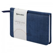 Еженедельник датированный 2026 МАЛЫЙ ФОРМАТ 95х155 мм, А6, BRAUBERG 'Wood', под кожу, синий, 117195