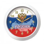 Часы настенные TROYKA 11110191, круг, белые с рисунком 'Россия', белая рамка, 29х29х3,5 см